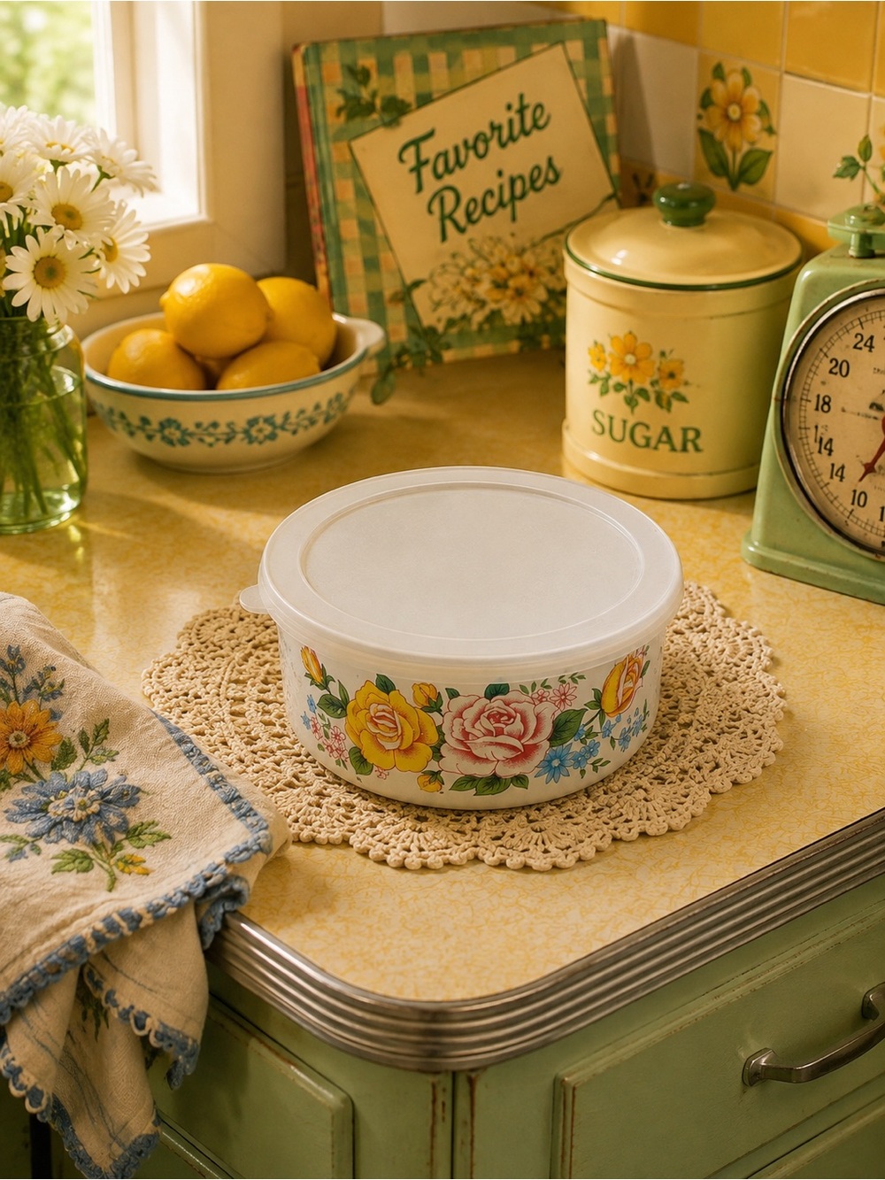 Floral Enamel Bowl with Lid